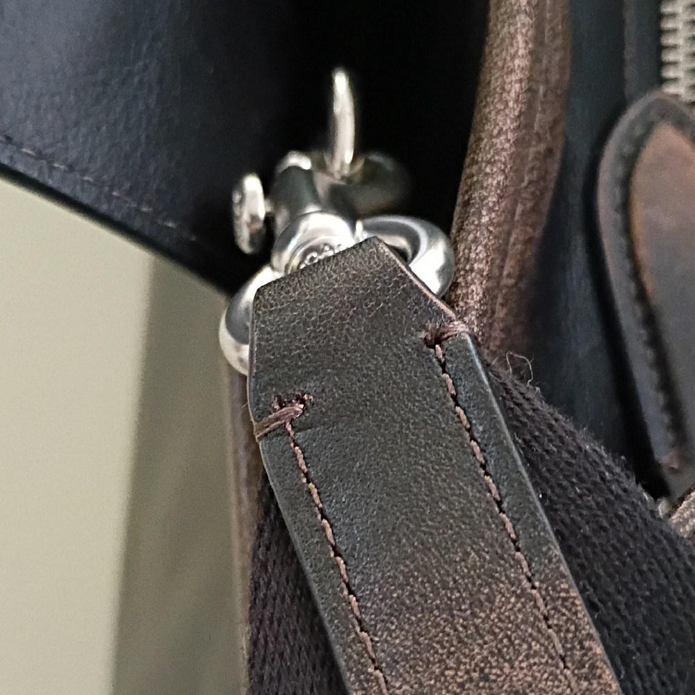 Coach Black and Brown Canvas Leather Tote with Shoulder Strap - Picture 5 of 8